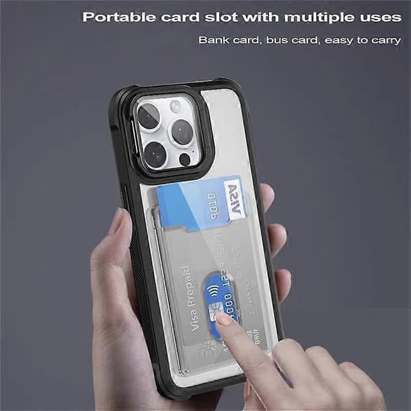 Kompatibel med iPhone 15 Pro-fodral Linsram Stöd Akryl+TPU+PC Kortficka Telefonfodral A