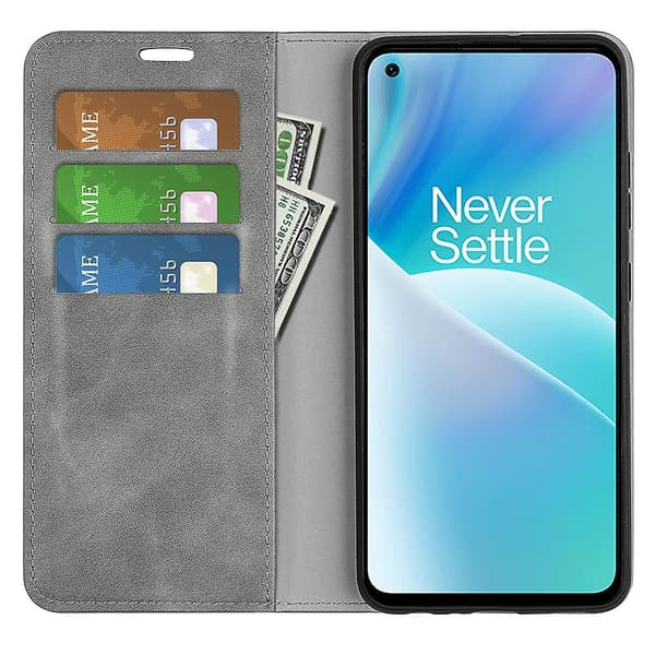 Magnetiskt sugande läderfodral för OnePlus Nord 2T 5G Grå