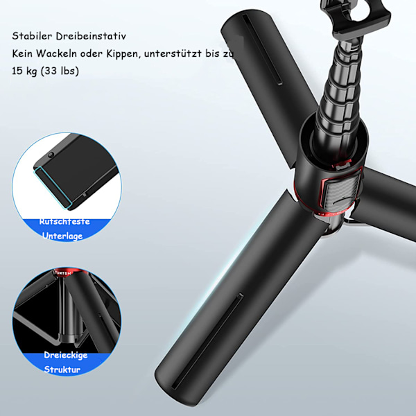 Bluetooth Selfie Stick-stativ, utvidbar 3-i-1 Selfie-stang laget av aluminium med trådløs fjernkontroll 360° roterbar for iPhone 13/12/11 Pro/XS