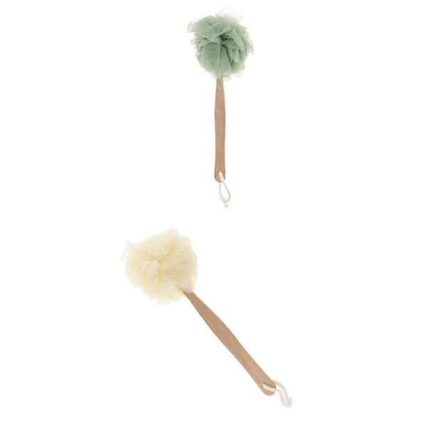 2× Langt håndtak Tre kroppsbørste Puff Scrunchie Ryggskrubber for Spa Selv A