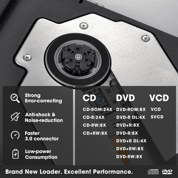 Ekstern CD DVD +/-RW-drev USB 3.0 Bærbart USB DVD/CD ROM-brænder Optisk drev Afspiller Læser Skriver til Bærbar Computer, Mac MacBook Pro/Air,