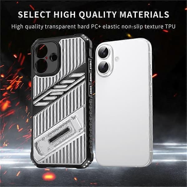 Kompatibel med iPhone 16-fodral Fällbart stativ PC + TPU Anti-dropp telefonfodral Guld