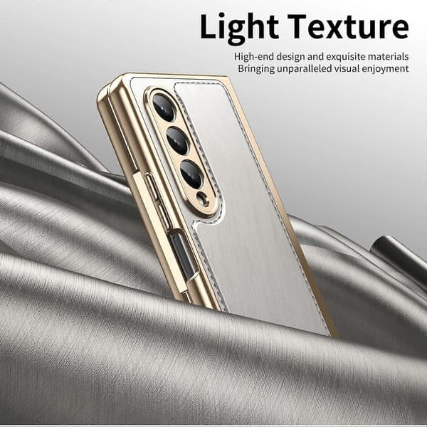 Integrert gulltråd sølvbrokadebelegg telefondeksel hvit for Samsung Galaxy Z Fold4
