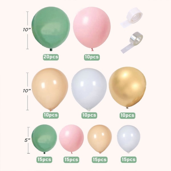 Sage Green Balloon Kit - Peach White and Gold Latex Balloons