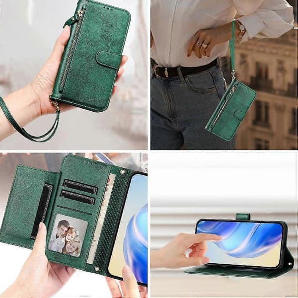 Flipfodral för UMIDIGI Note 90 PU-läder Magnetisk dragkedja Korthållare Grön