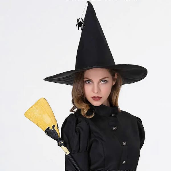 Halloweenfest Heksehatte Edderkopper Gylden Spids Hat Cosplay Tilbehør Unik Heksehat Spandhat Tilbehør Sort A