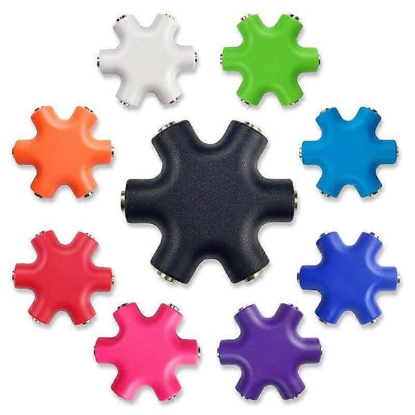6-i-1 3,5 mm lydsplitter Multi hodetelefonadapter 1 hann til 5 hunn AUX-lyd
