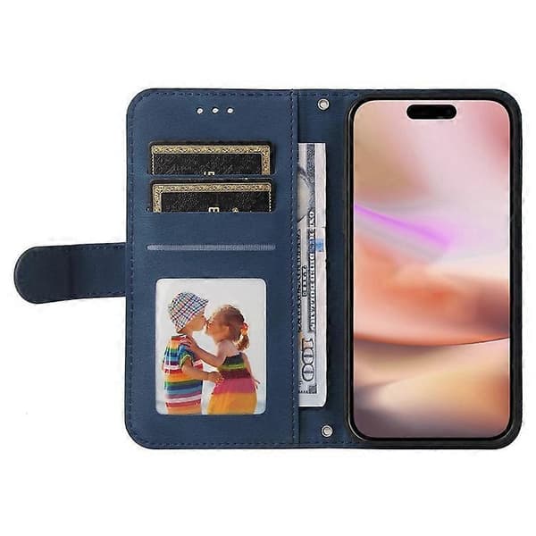Kompatibel med iPhone 16 Plus Fodral Plånbok Läder Telefonfodral med Magnetlås Blå
