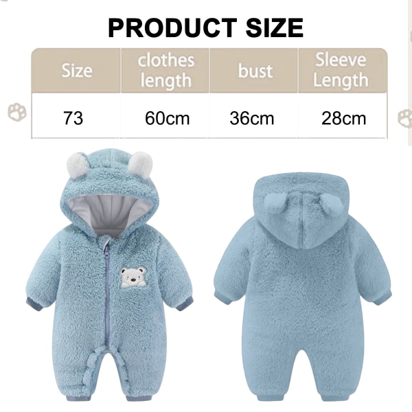 Baby Newborn Vinterdragt Footie Fleece Jumpsuit med hætte til I