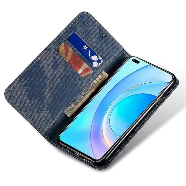 För Honor Magic6 Pro 5G Läderfodral Plånboksfodral Telefonfodral Jeans Tyg Textur - KhakiBlåStil C Honor Magic6 Pro 5G