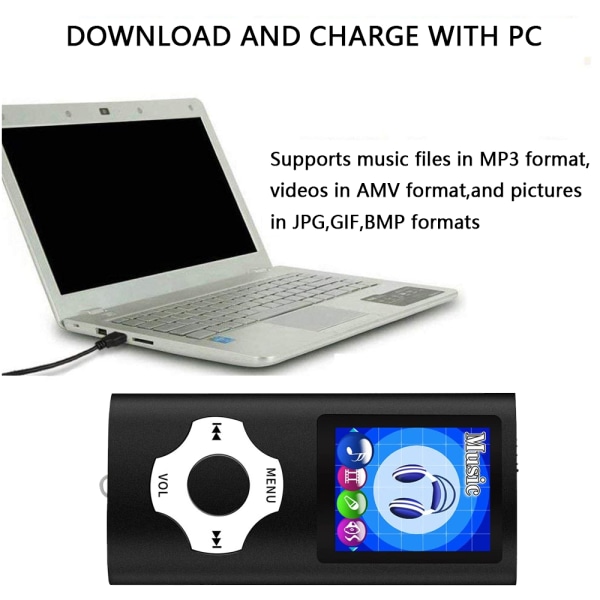 Mp3-spiller, musikkspiller med et 32 GB minnekort bærbar Digita