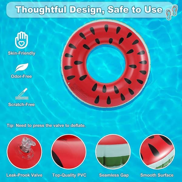 Uppblåsbar poolflotte, vattenmelonformad sommarpool simflotte ring floatie, vattenkul strandfest sommarsimflotte för barn vuxna A