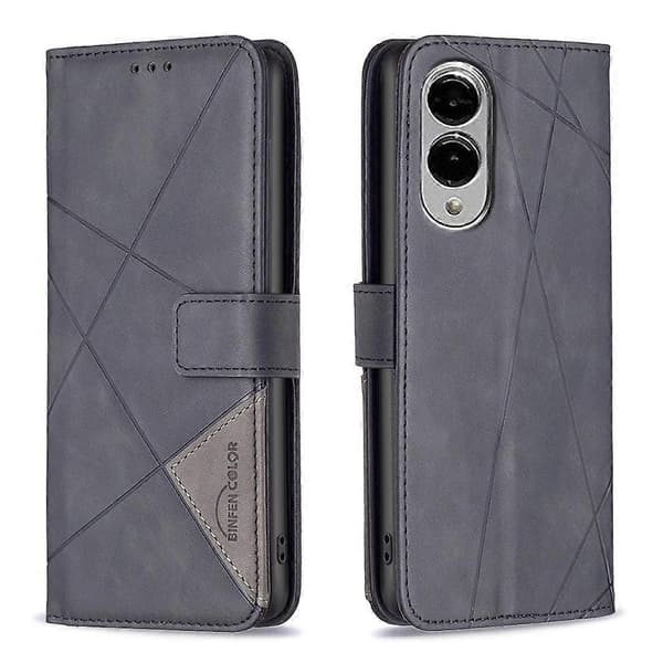Magnetisk Spænde Rhombus Tekstur Læder Telefoncover til Samsung Galaxy S25 Edge 5G Sort