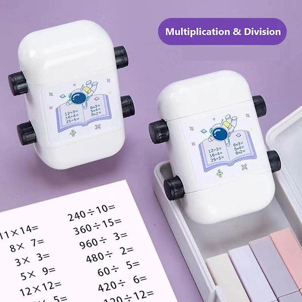 2-i-1 Multiplikations- och Divisionsstämplar med 100 Multiplikations- och Divisionsproblem för Barn A