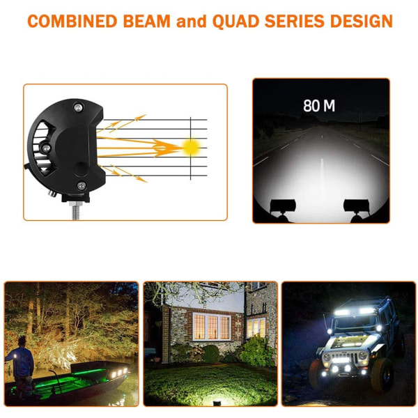 LED-lysstang, 2 stk 240W terrenglys, 6000K tåkelys, IP68 vanntett, 26400 LM for lastebilbåt varebil ATV SUV pickup, 7 tommer