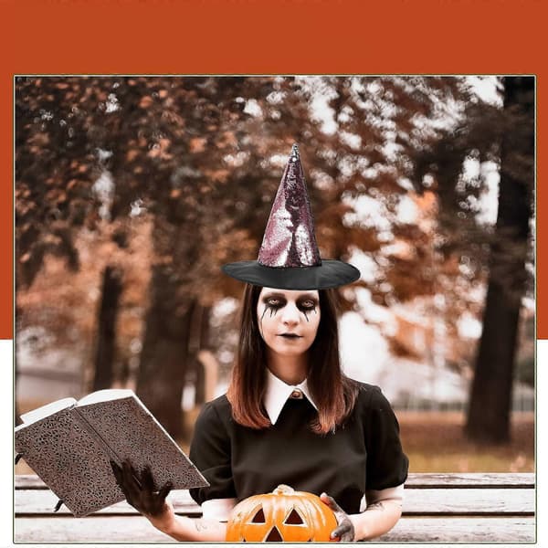 Heksehat til fest, dekorativ sort stofpaillet Halloween A
