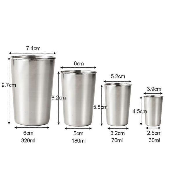 4/2 stk. sæt 30/70/180/320 ml udendørs kopper i rustfrit stål, shotsæt, miniglas til (1 stk. - 320 ml)