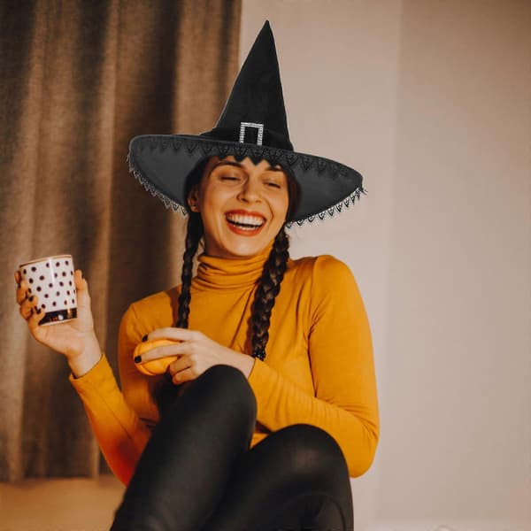 Halloween Häxhatt Cosplay Kostymhatt för Dekor Svart A