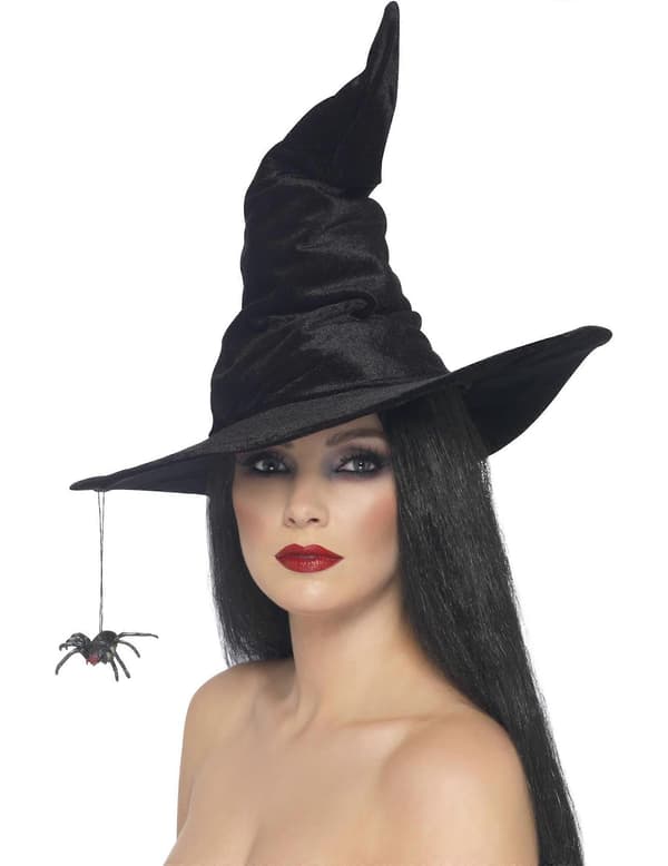 Svart heksehatt med edderkopp til kvinner Halloween A