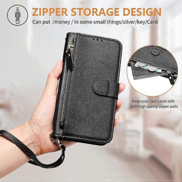 Flip-etui til Honor 200 PRO 5G lynlås kortholder PU læder magnetisk sort