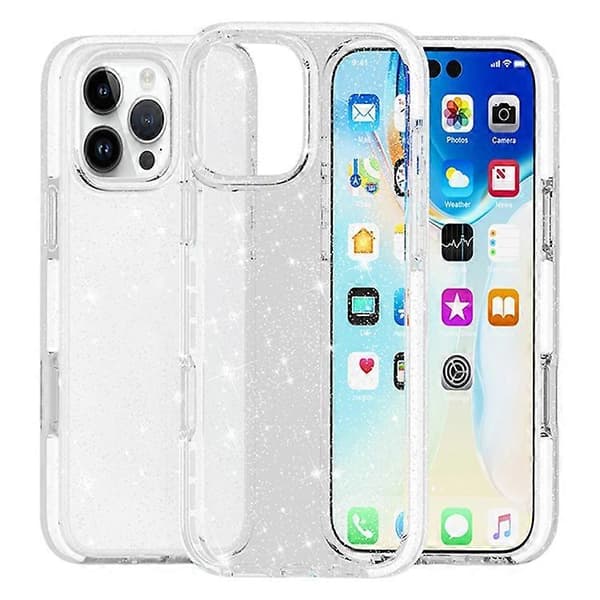Kompatibel med iPhone 16 Pro Max Glitterdeksel PC-bakside TPU+TPE-ramme Bling Sparkle Støtsikkert deksel A