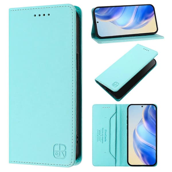 För iPhone 17 Läderfodral RINACASIS RC01 Telefonfodral med RFID-blockerande Plånboksstativ (Mintgrön)