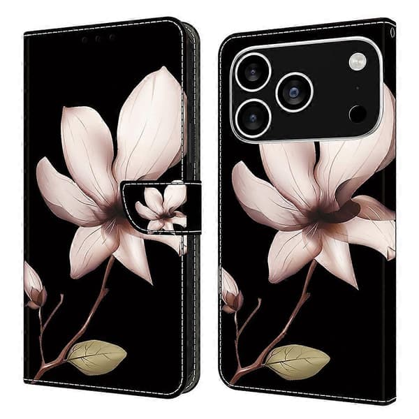 För iPhone 17 Pro Max Fodral Magnetlås 3D Mönster Läder Plånboksfodral Rosa Blomma