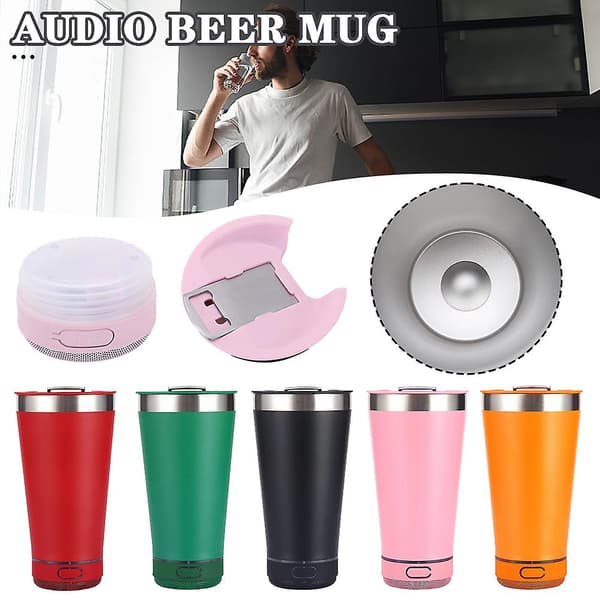 16oz Bluetooth-kompatibel högtalare ölmugg 3D stereomusik högtalare vattenkopp för hemresor kontor A