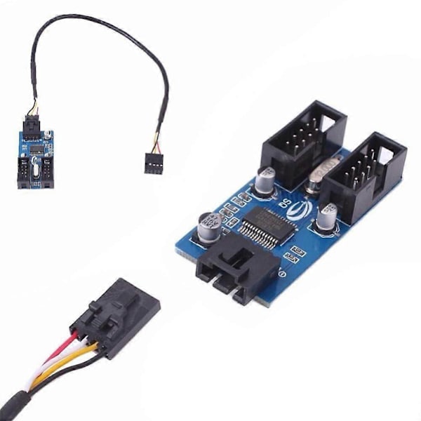 Bundkort 9-bens forlængerkabeladapter USB-header splitter han 1 til 2 hun desktop
