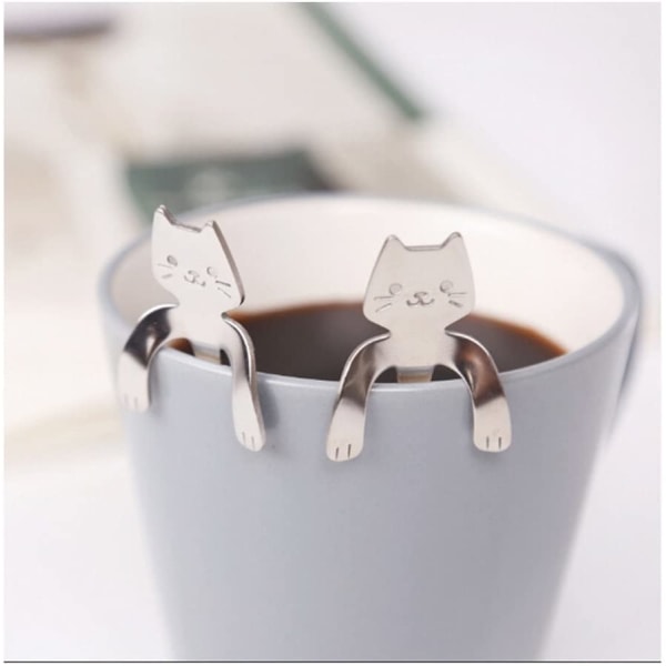 Mini rostfritt stål Katt Kaffeskedar 4st Te Soppa Socker