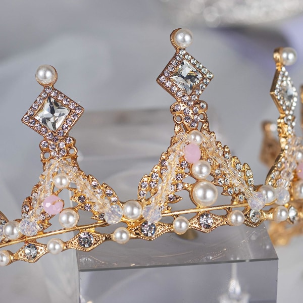 Crystal Princess Crown til piger, Guld Kid fødselsdag diadem med