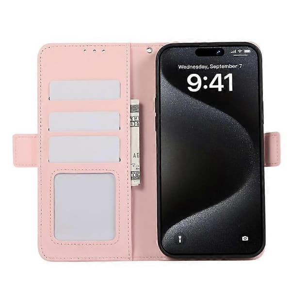 ABEEL Kompatibel med iPhone 16 Stativfodral RFID-blockerande Läderplånboksfodral Rosa