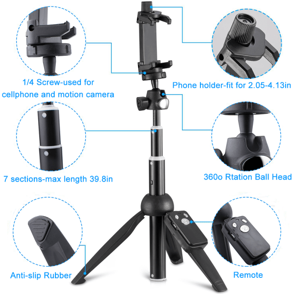 Fjernbetjening Bluetooth Selfie Stick, Tripod Monopod Selfie Stick med Bluetooth Remote til IPhone 8/iPhone 8 Plus/X/iPhone 7/iPhone 7 Plus/Galaxy Note 8/S8