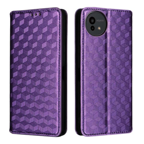 Cubic Grid Texture Flip Leather Phone Case (Lilla, For Sharp Aquos wish5)