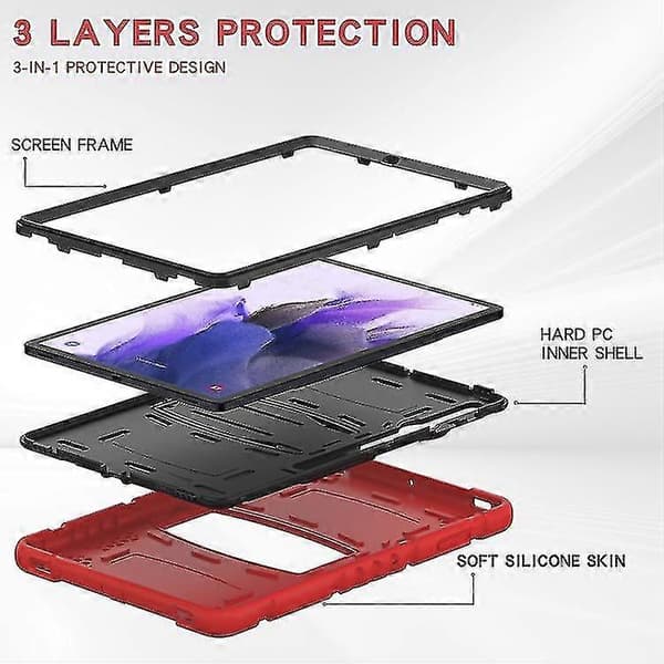 För Samsung Galaxy Tab S7+/ Tab S7 Fe / Tab S8+ 3-lagers skyddsskärmram + PC + silikonkombinationsfodral med hållare A