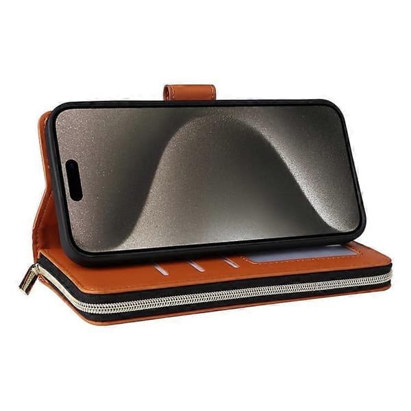 R20 Kompatibel med iPhone 15 Pro Max Fodral Dragkedjeficka PU Läderfodral med 9 Kortplatser A