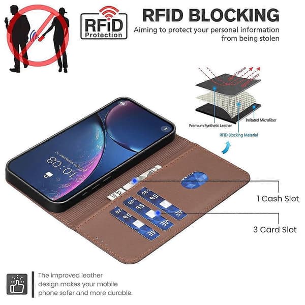 Geometrisk mønster RFID læder telefoncover (brun, til Samsung Galaxy S21 FE 5G)