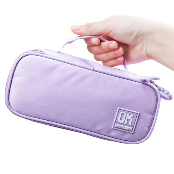 Bärbar pennpåse med dragkedja, kompakt brevväska purple