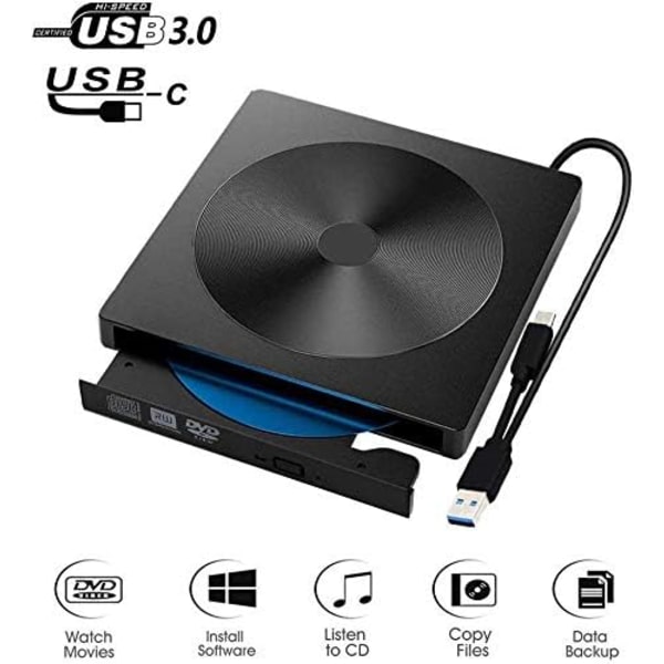 Ekstern CD DVD-drev, Writer Type C USB 3.0 CD DVD-brænder Combo High Speed Re-Writer til bærbar Notebook PC Desktop Computer