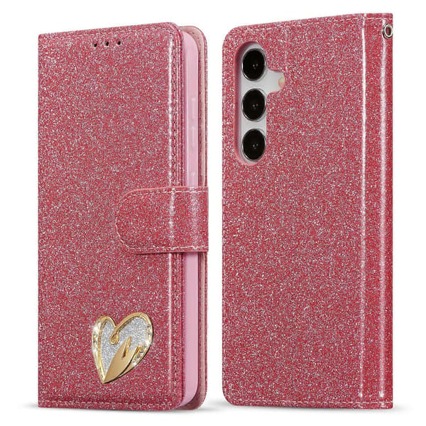 Glitterpulver Kärlek Läder Telefonfodral för Samsung Galaxy S24+ 5G