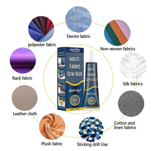 Multi Fabric Sew Glue Klut Reparasjon Sy Lim for Klær Permanent Stofflim