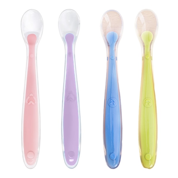 Baby flickor skedar, 4-pack, mjuka silikonskedar för babyträning