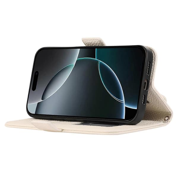 För iPhone 14 Pro läderfodral med korthållare, remmar, stötsäkert plånboksfodral - Beige A