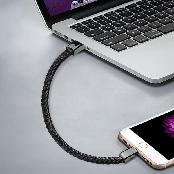USB Kabel Armbånd Kort Bærbar Læder Oplader (L/M)