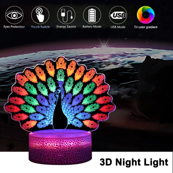 Kult 3D nattlys kreativt gavelys Sengelys led lampe