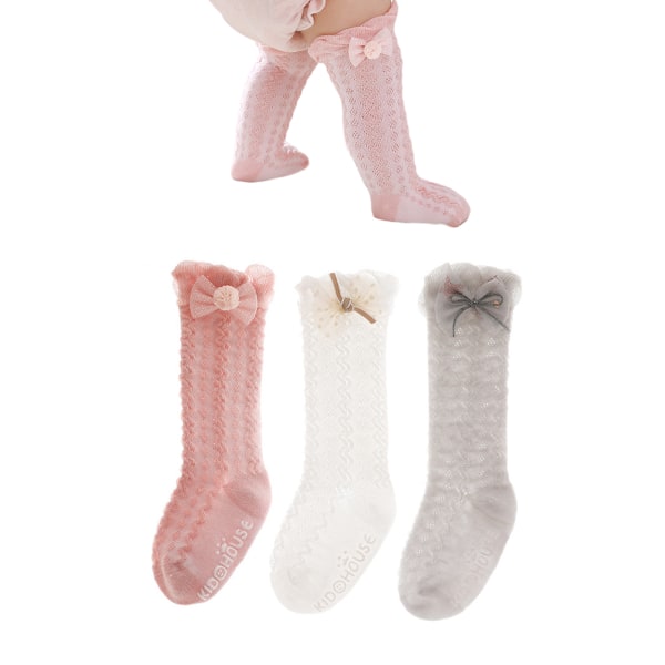 3 par Babypiger Knæhøje sokker Småbørnsløjfe Langstrømpe