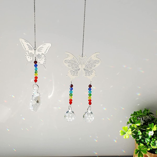 2 stk. Butterfly Crystal Glass Ball Prism Sun Catcher for