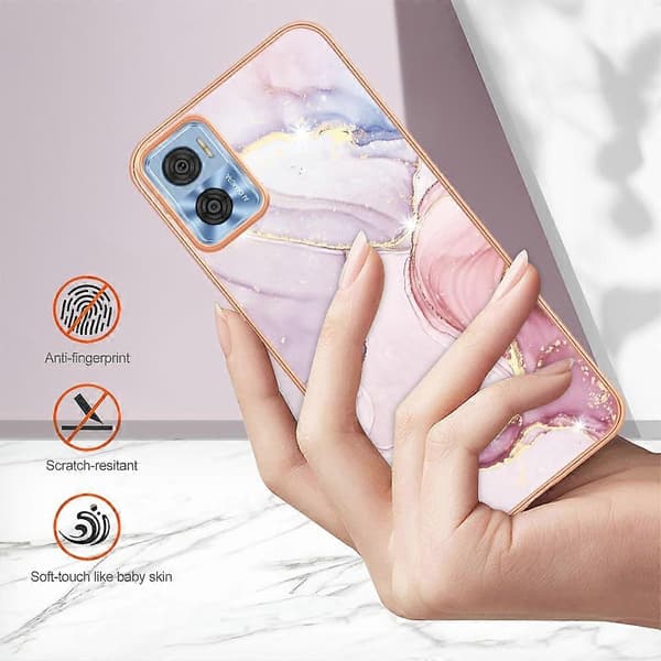 Til Motorola Moto E22 Galvanisering Marmor Dobbeltsidet IMD Telefoncover