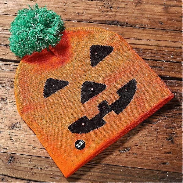 Halloweenhattar för vuxna Lysande stickad mössa Glänsande glödande stickad Halloween-design Orange 20x30cm Belysning 1-pack A