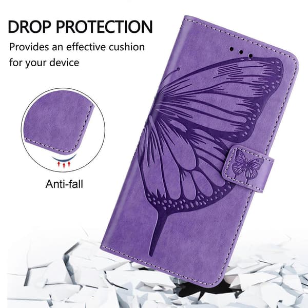 För Samsung Galaxy A17 5G präglat fjärilsläderfodral